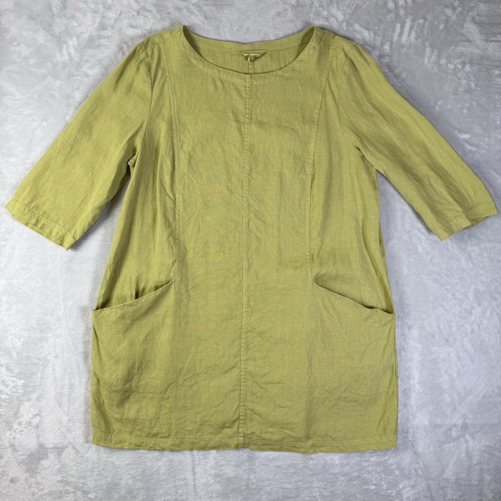 Seasalt Cornwall Linen Shirt Dress Women's Medium 1/2 Sleeve Crewneck Pockets